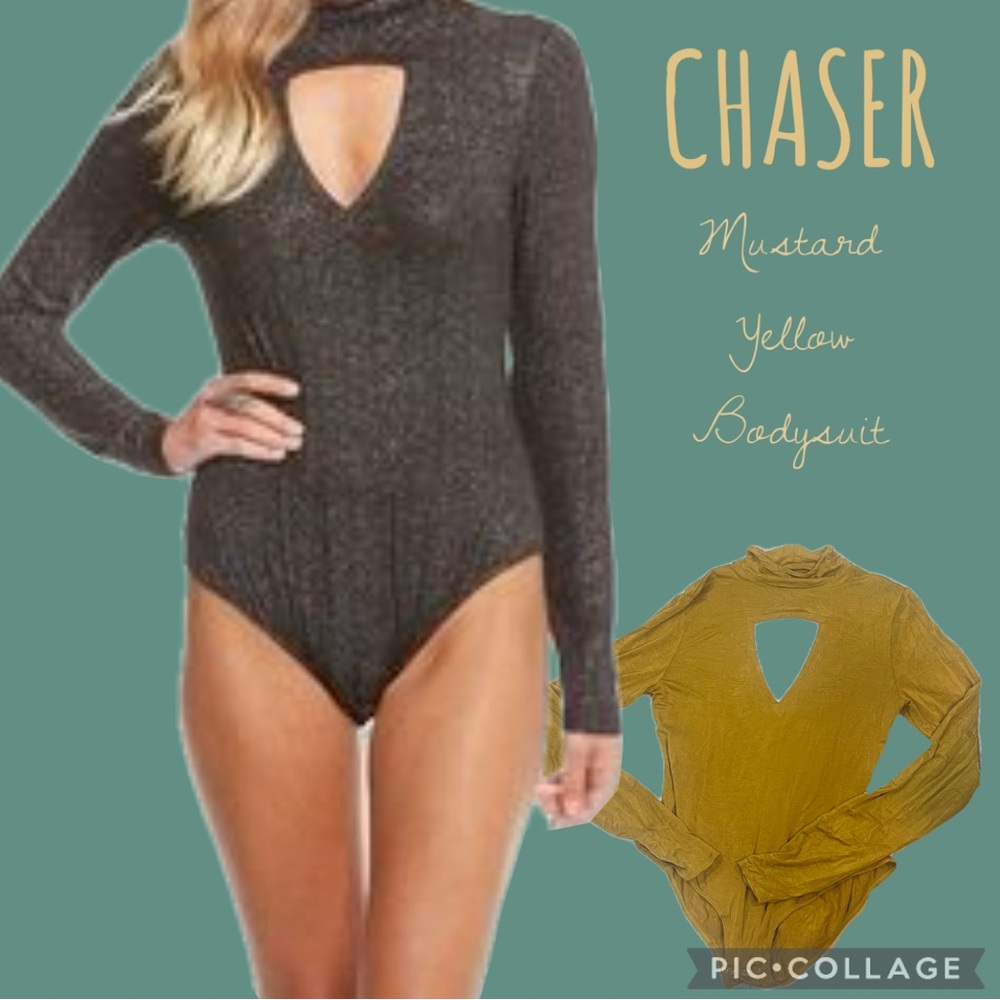 Chaser 💛 Mock Turtleneck Long Sleeves Cutout Bodysuit